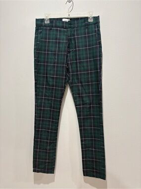 Christos Men's Green Plaid Chinos - Slim Tartan Trousers